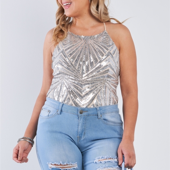 Trac Nude Silver Sequin Bodysuit - Picture 4 of 8